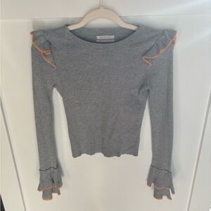 Urban Outfitters Gray Knit Top with Orange-Trim Ruffles